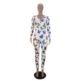 Casual Long Sleeve Pattern Print Loungewear Jumpsuit