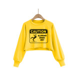 Autumn Pattern Print Round Neck Crop Sweatshirt