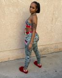 Casual Splicing Letter Print Vest Pant Set
