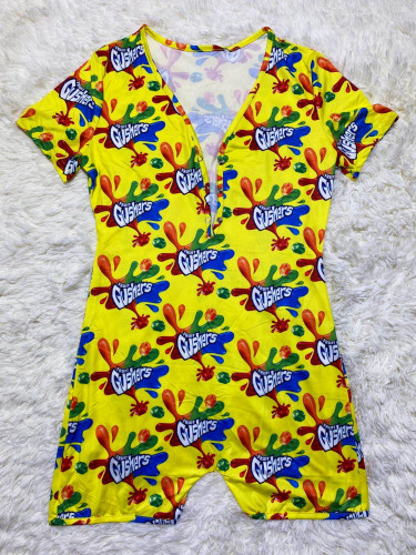 Casual Cartoon Printed Letter Romper
