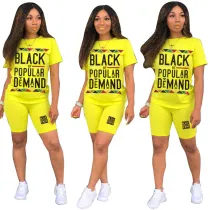 Casual Letter Printed Shorts Set
