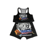Sexy Pattern Print Yoga Tank Top Shorts Set