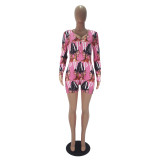 Casual Pattern Print Loungewear Shorts Jumpsuit