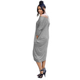 Plus Size Zipper Loose Mid Dress