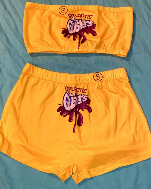 Sexy Yoga Pattern Print Strapless Crop Top and Shorts