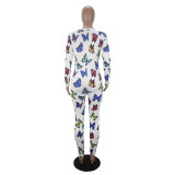 Casual Long Sleeve Pattern Print Loungewear Jumpsuit