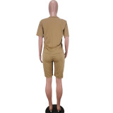 Casual Letters Sports Short Set with Pocket
