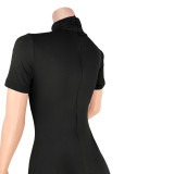 Solid Color High Neck Zipper Activewear Romper