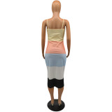Straps Color Block Midi Dress