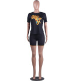 Casual Africa Map Printed Sports Shorts Set