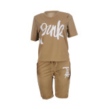 Casual Letters Sports Short Set with Pocket