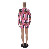 Casual Pattern Print Loungewear Shorts Jumpsuit