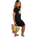 Plus Size V-Neck Lip Print Dress