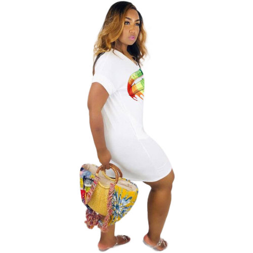 Plus Size V-Neck Lip Print Dress