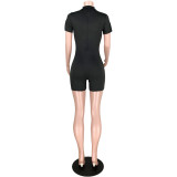 Solid Color High Neck Zipper Activewear Romper