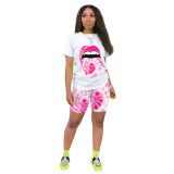 Casual Print Lips Shorts Set