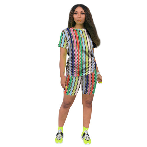 Casual Summer Colorful Print Two Piece Short Set
