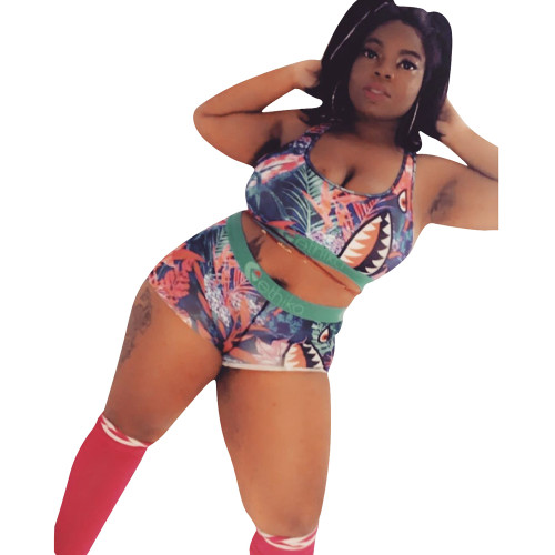 Casual Print Letter Vest Activewear and Shorts