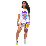 Casual Print Lips Shorts Set