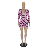 Halloween Pattern Print Shorts Loungewear Romper