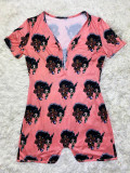 Casual Cartoon Printed Letter Romper