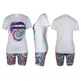 Casual Print Lips Shorts Set