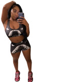 Casual Print Letter Two Piece Vest Shorts Set