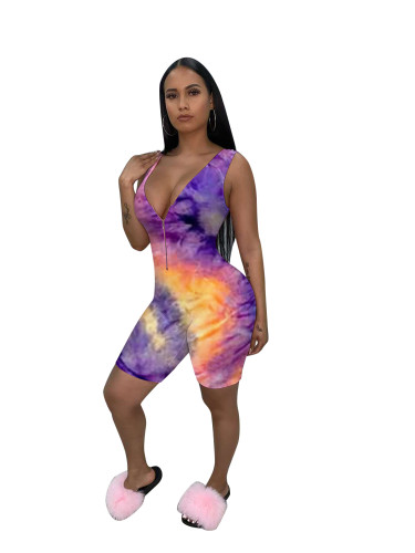 Casual Gradient Zipper Vest Romper