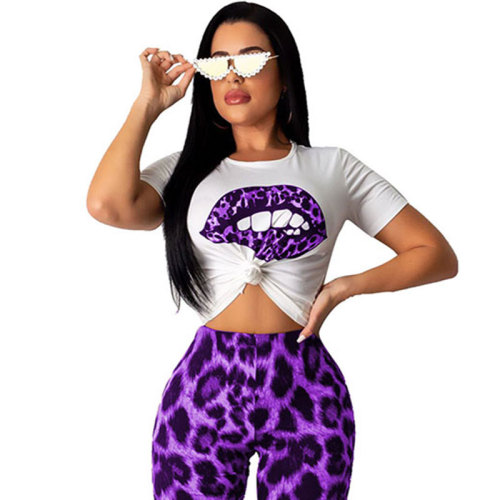 Casual Wild Big Lip Print White T-shirt