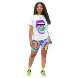 Casual Print Lips Shorts Set