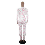 Casual Long Sleeve Pattern Print Loungewear Jumpsuit