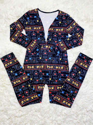 Casual Long Sleeve Pattern Print Loungewear Jumpsuit