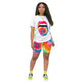 Casual Print Lips Shorts Set