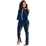 Casual Leopard Print Stitching Sports Two Piece Outfits