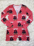 Casual Pattern Print Loungewear Shorts Jumpsuit