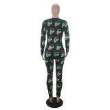 Casual Long Sleeve Pattern Print Loungewear Jumpsuit