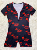 Casual Cartoon Printed Letter Romper