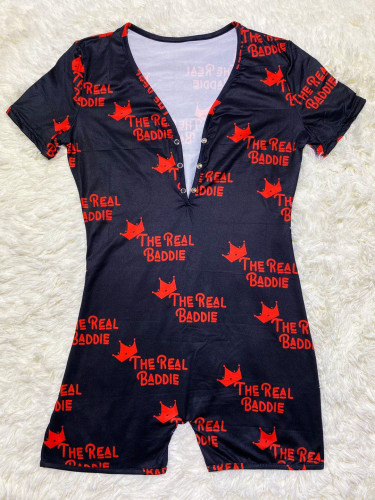 Casual Cartoon Printed Letter Romper