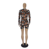 Halloween Pattern Print Shorts Loungewear Romper