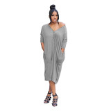 Plus Size Zipper Loose Mid Dress