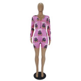 Casual Pattern Print Loungewear Shorts Jumpsuit