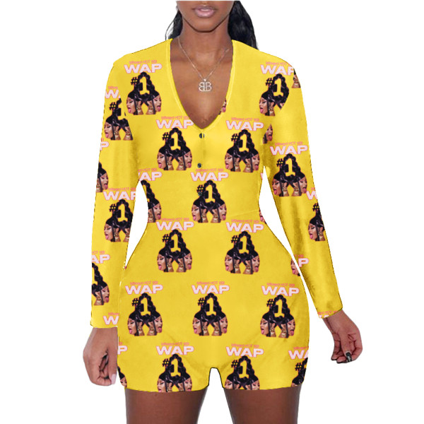 Casual Pattern Print Loungewear Shorts Jumpsuit