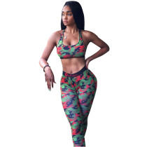 Casual Print Vest Crop Top and Long Pants