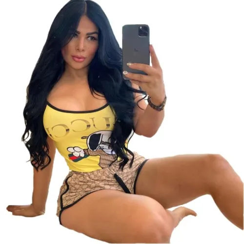 Casual Cartoon Print Straps Blouse Two Piece Set