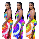 Casual Straps Tie-dye Printed Maxi Dress