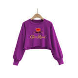 Autumn Pattern Print Round Neck Crop Sweatshirt