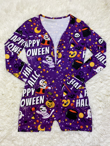 Halloween Pattern Print Shorts Loungewear Romper