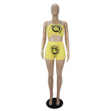 Sexy Yoga Pattern Printed Strapless Crop Top and Shorts