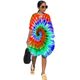 Casual Pocket Tie-dye Print Irregular Dresses