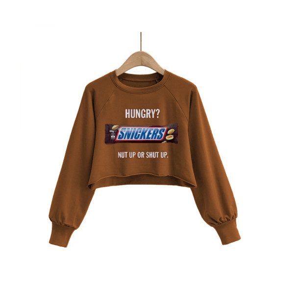 Autumn Pattern Print Round Neck Crop Sweatshirt